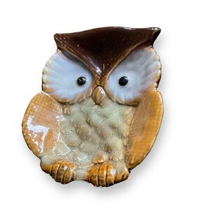 Vintage Ceramic Owl Trinket Dish Small Saucer Soap Jewellery Keys Candy Brown‎